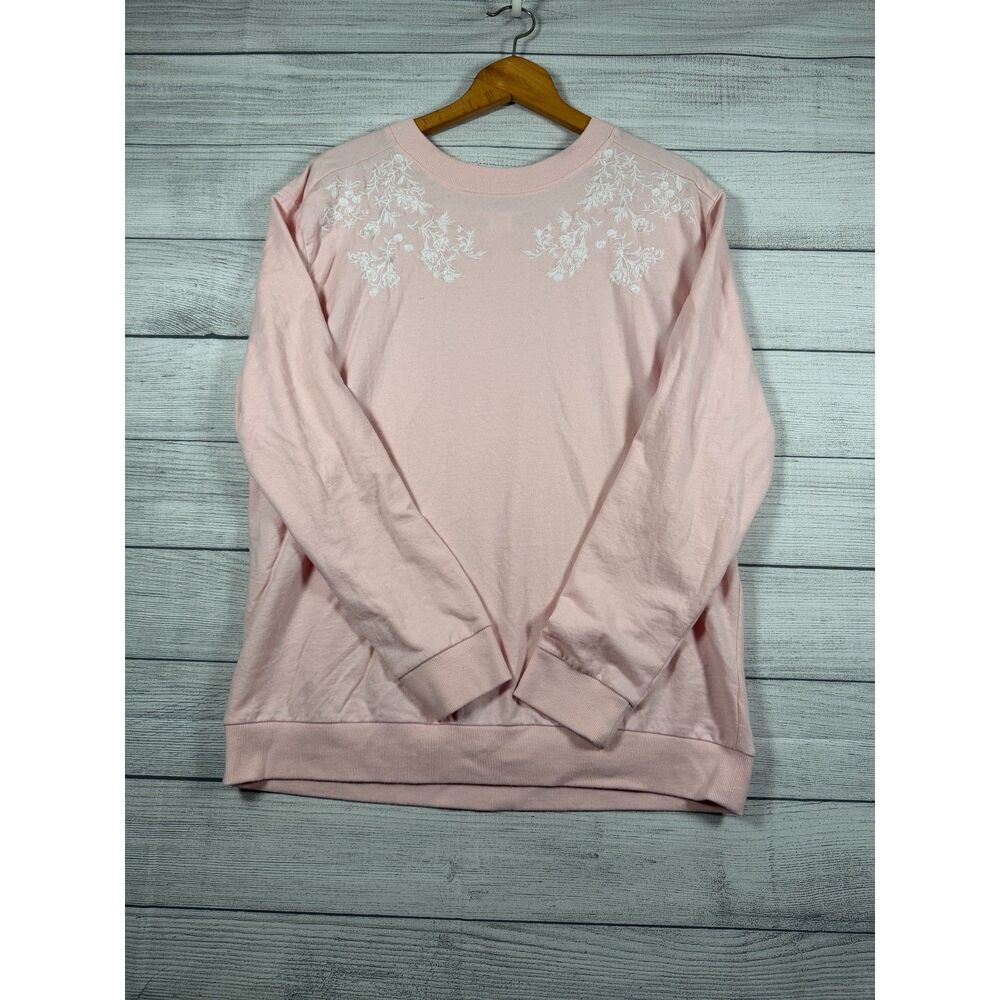 Country Store Womens XL Pink White Floral Embroidered Sweatshirt 4048